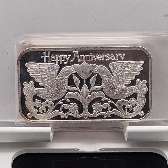 Madison Mint Happy Anniversary 1993 999 Fine Silver One Troy Ounce Bar